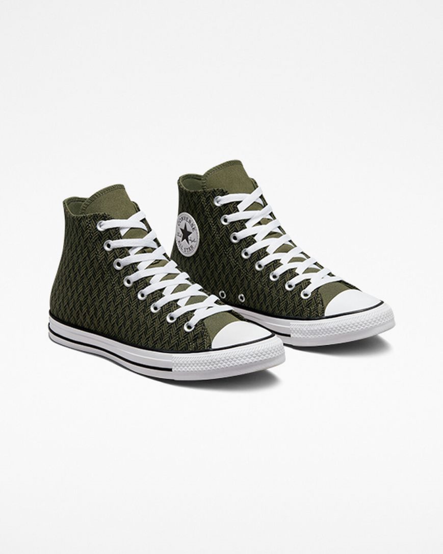 Tenisi Inalti Barbati Converse Chuck Taylor All Star Herringbone Masline Verzi Negrii Albi | RO 0AIZU657